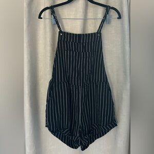 Billabong Black and White Striped Short Overalls